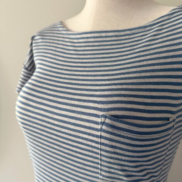 Splendid Striped Top Womens Size Small Boat Neck Blue Grey Stripes Short Sleeve - Picture 3 of 6
